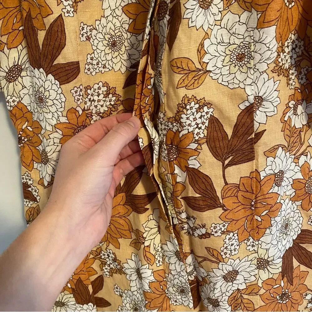 J. Crew Linen Cotton Floral Orange Brown Mini Dress 0